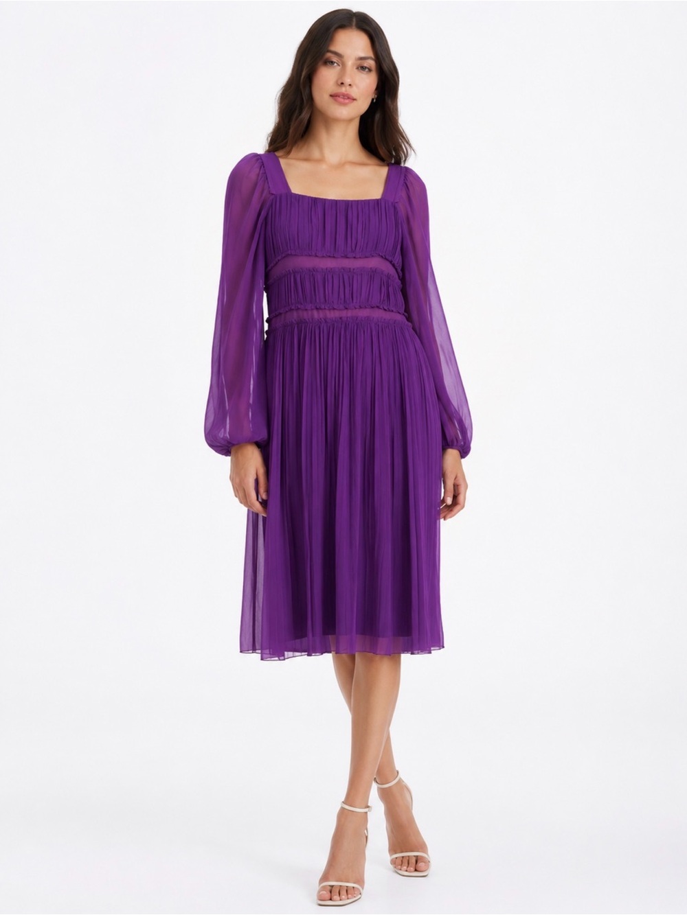 Philosophy di Alberta Ferretti Violet Square-Neck silk Midi Dress size 4 US